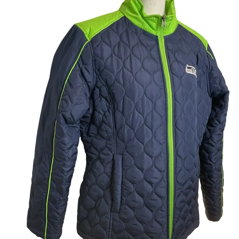 NFL Seattle Seahawks Blue and Green Team Apparel zip quilted jacket XL - Picture 2 of 13